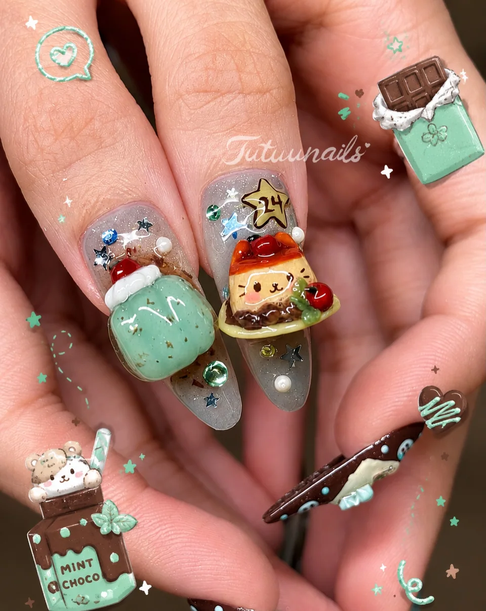 TUTUUNAILS manicure: mint chocolate desserts and sculpted food